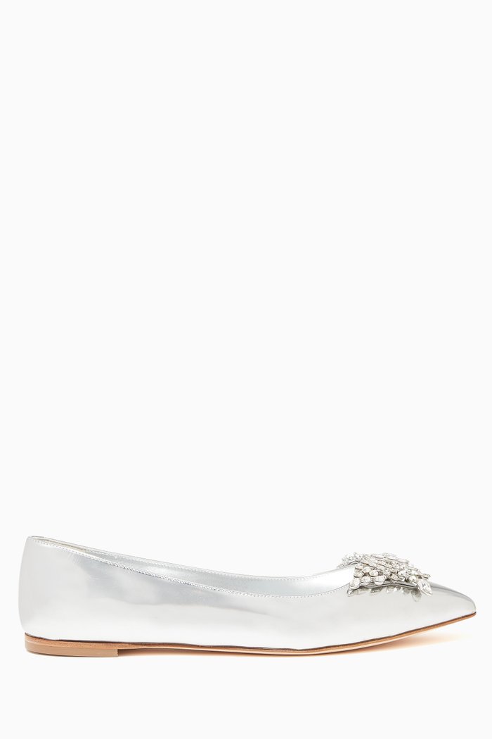 

Crystal Butterfly Leather Ballerinas, Silver