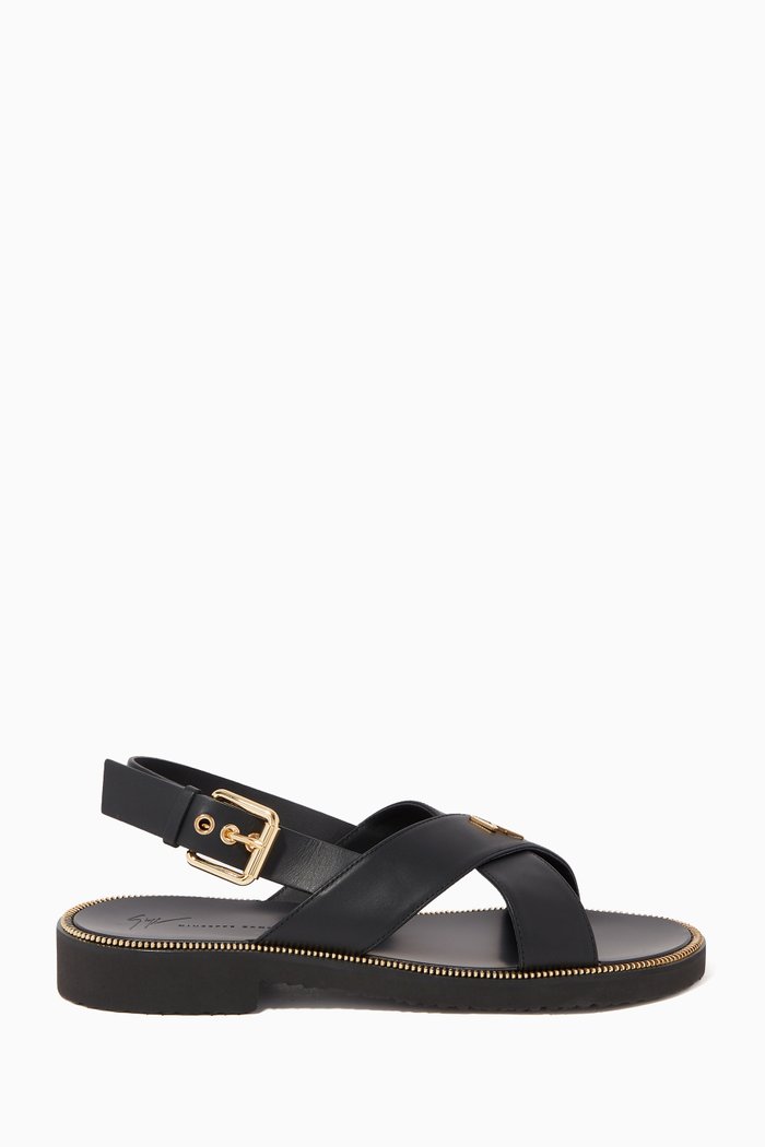 

Zip Leather Slingback Sandals, Black
