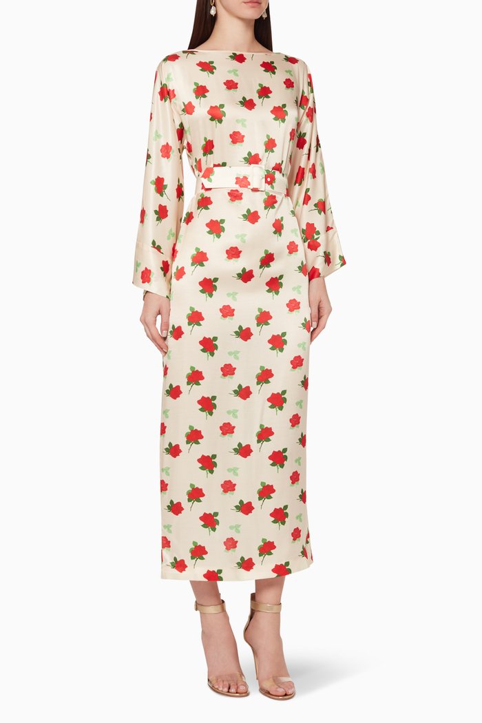 

Jackie Floral Print Satin Dress, White