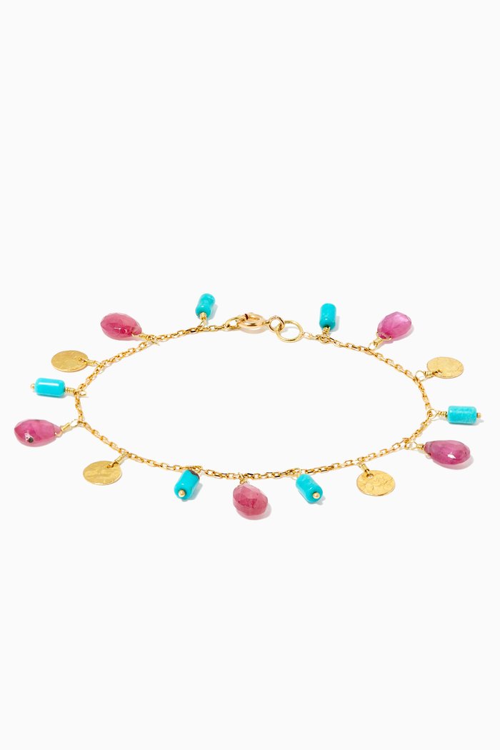 

Gold Sapphire & Turquoise Charm Bracelet, Multicolour
