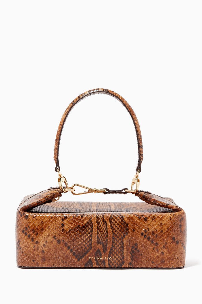 

Olivia Box Bag in Snake-Effect Leather, Neutral