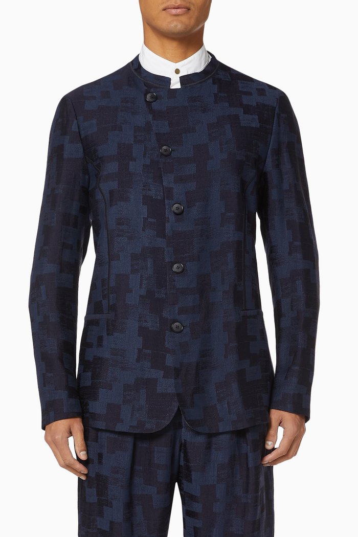 

Guru Collar Jacquard Jacket, Blue