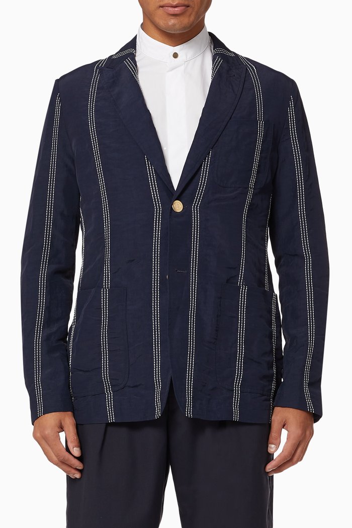 

Pinstripe Linen Jacket, Blue
