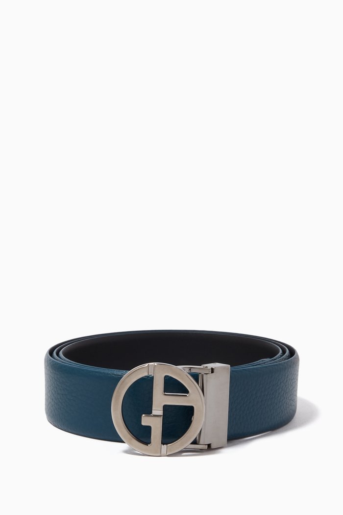 

Reversible Logo Buckle Leather Belt, Blue