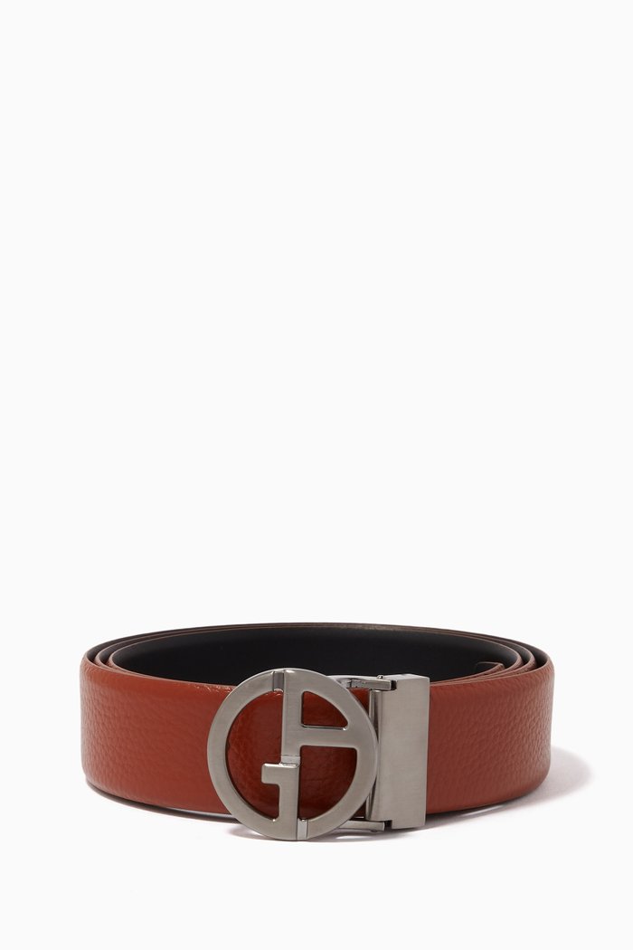 

Reversible Logo Buckle Leather Belt, Brown