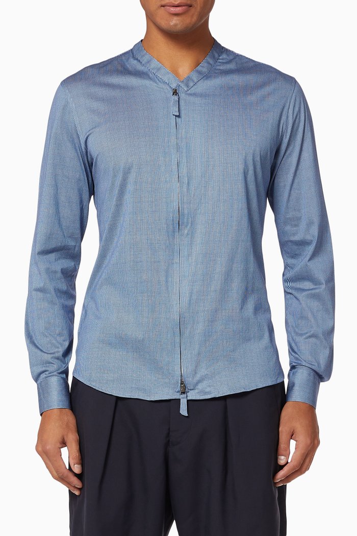 

Striped Zip-Up Poplin Shirt, Blue