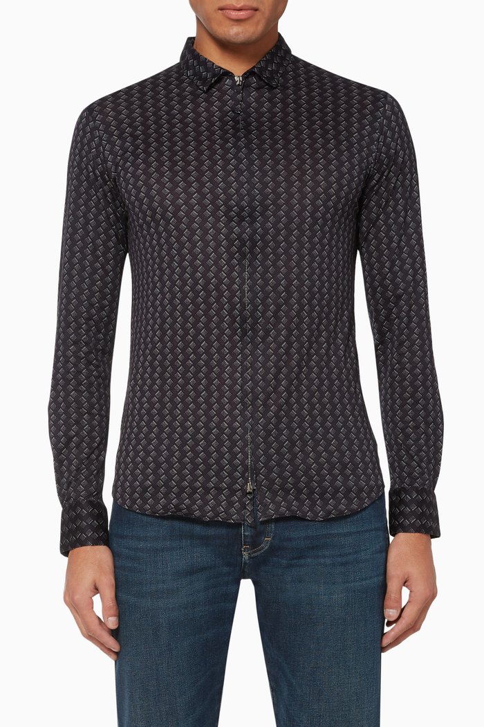 

Fantasy Print Zip-Up Shirt, Blue