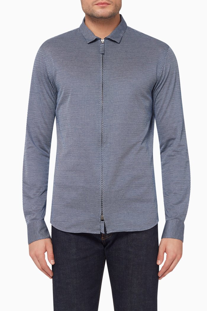 

Chevron Zipped Jersey Cotton Shirt, Blue