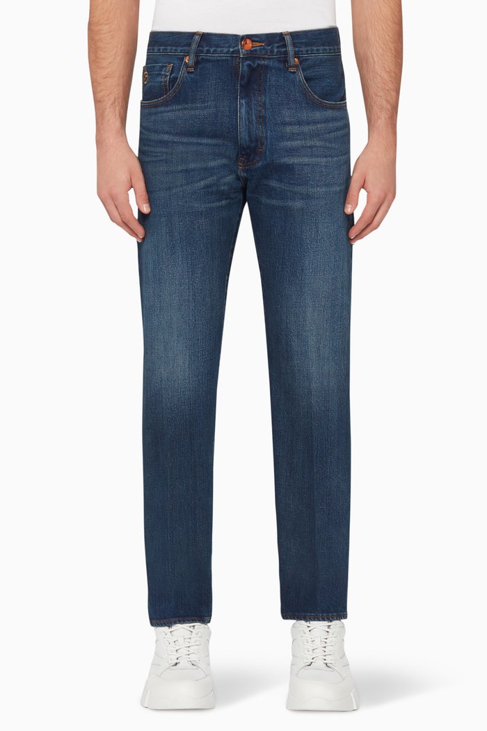 

Slim-Fit Tapered-Leg Jeans, Blue