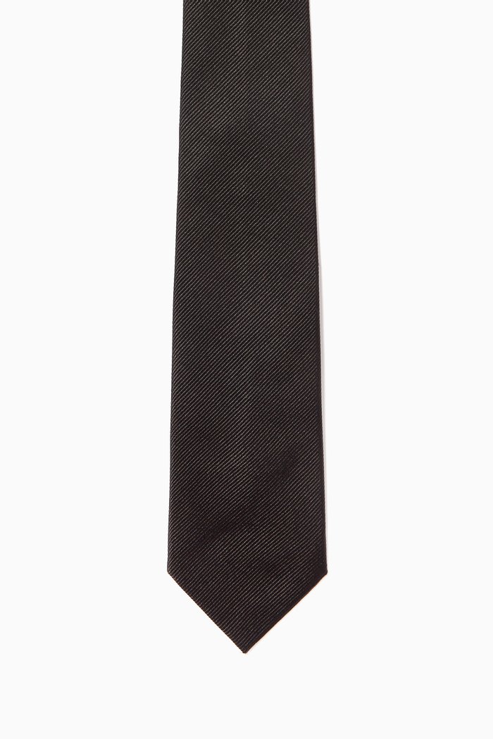Diagonal Stripe Jacquard Tie in Silk, Black