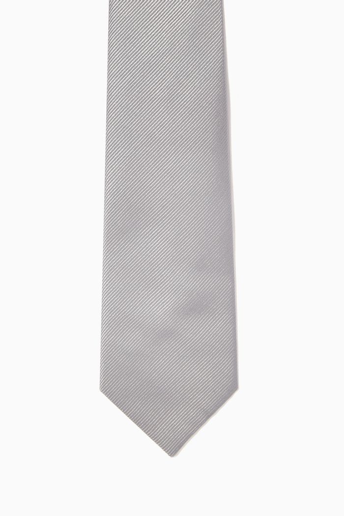 

Diagonal Stripe Jacquard Tie in Silk, Grey