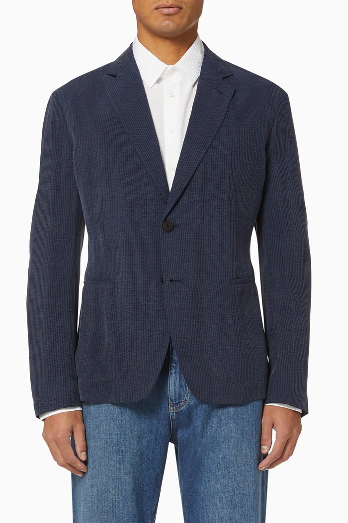 

Striped Cupro Seersucker Sport Jacket, Blue