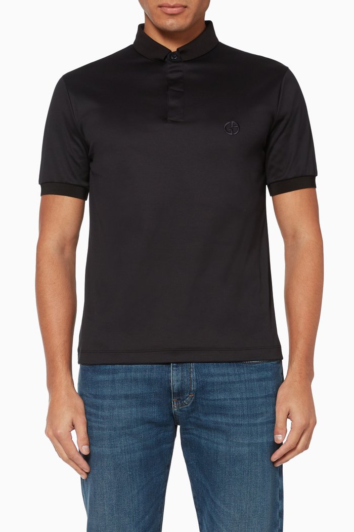 

Embroidered Logo Jersey Polo T-Shirt, Black