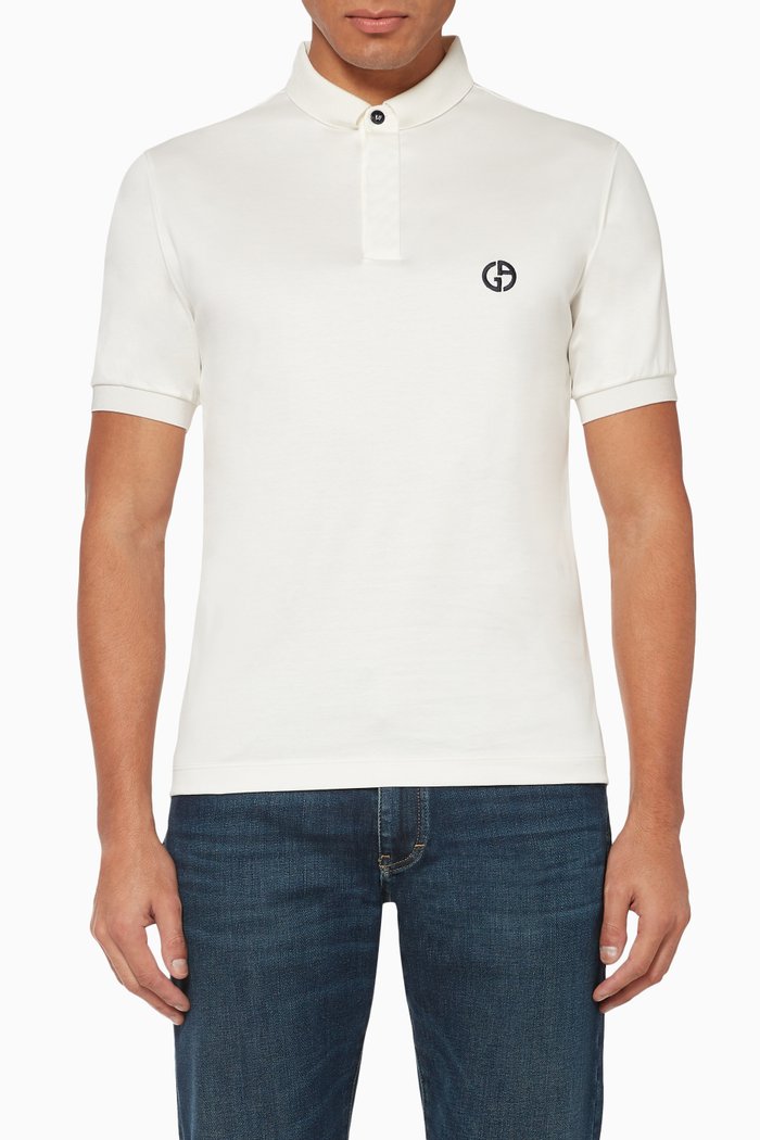 

Embroidered Logo Jersey Polo T-Shirt, White