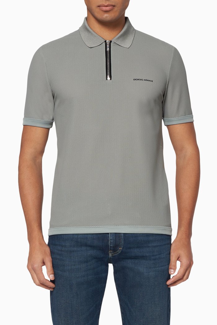 Solid Mesh Polo Shirt, Grey