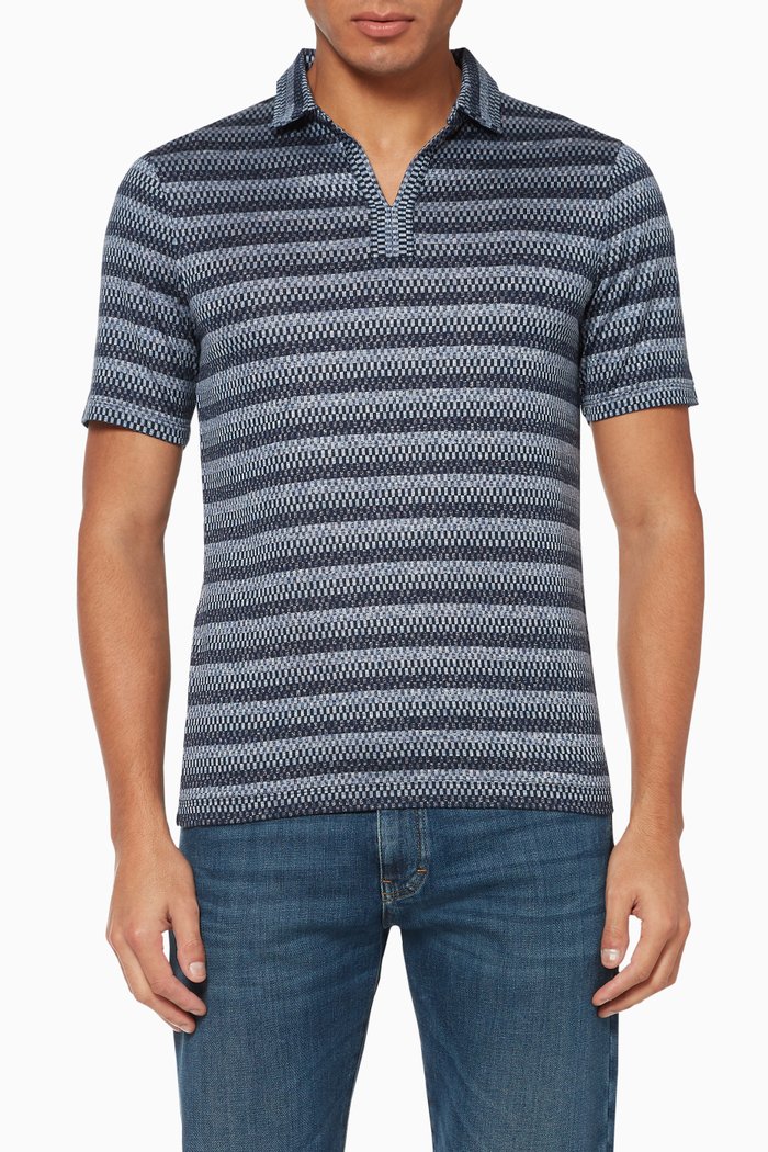 Striped Jacquard Polo Shirt, Blue