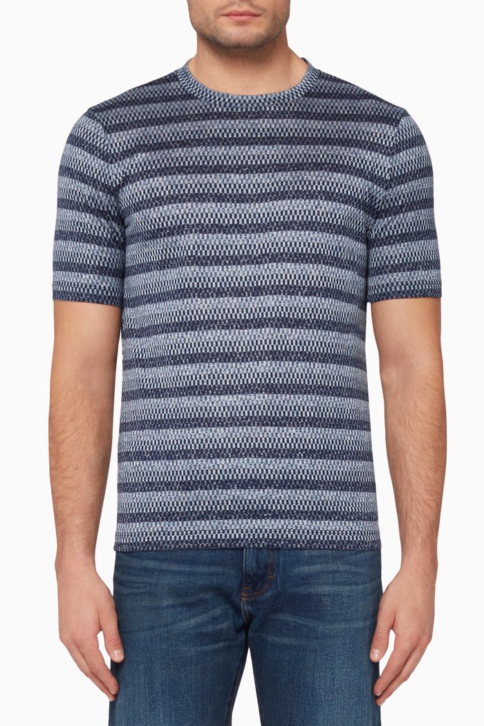 

Pixel Striped Crewneck T-Shirt, Blue
