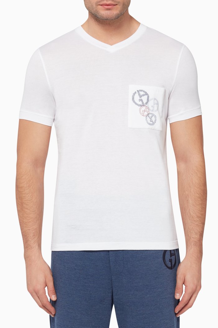 

V-Neck Embroidered Pocket T-Shirt, White