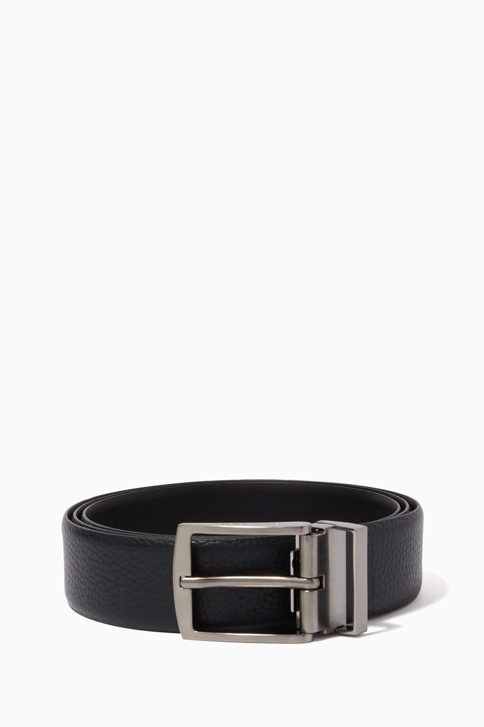 

Reversible Double Buckle Leather Belt, Blue