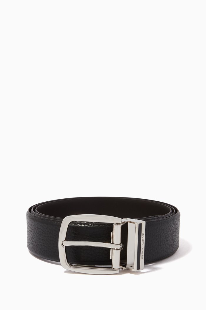 

Reversible Textured & Smooth Leather Belt, Black