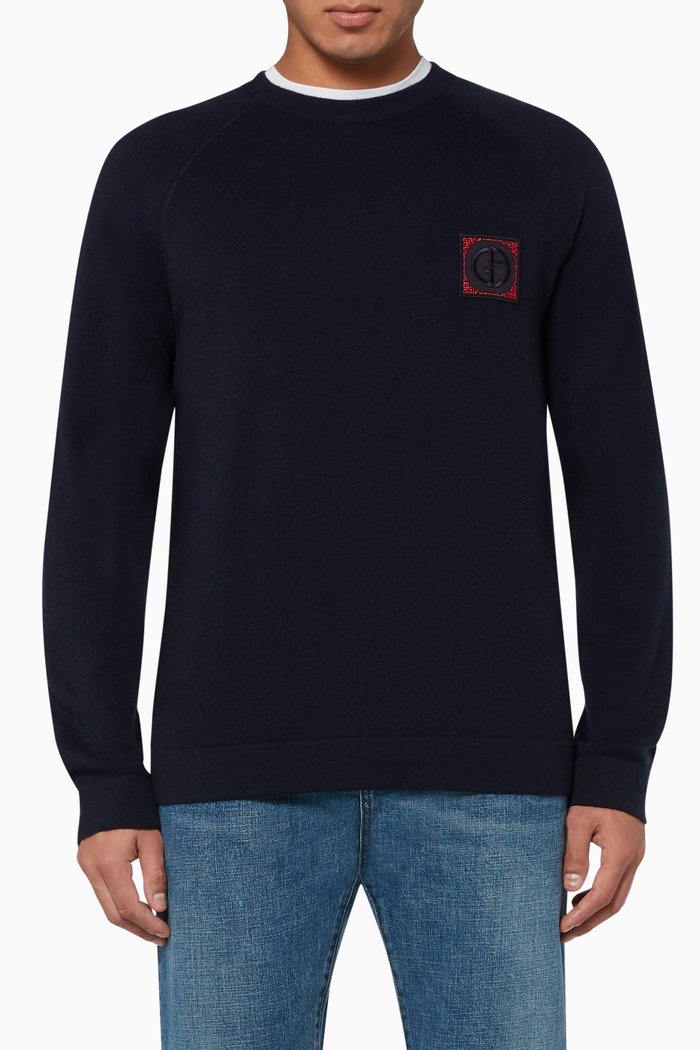 

Embroidered Patch Sweater, Blue