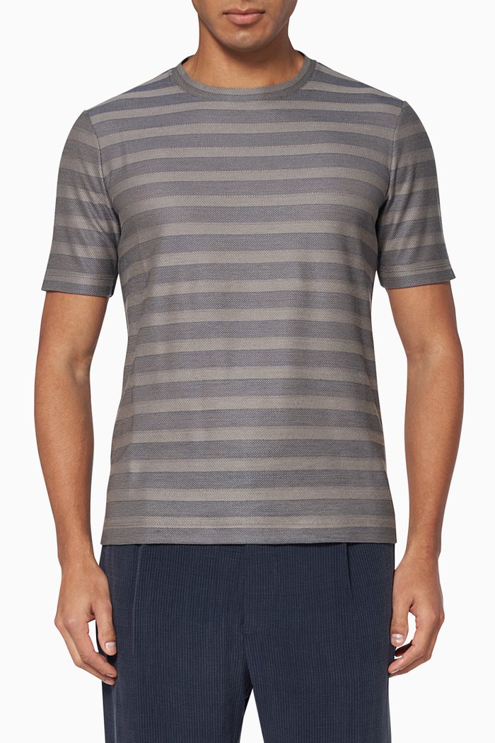 

Striped Cotton & Silk T-Shirt, Neutral