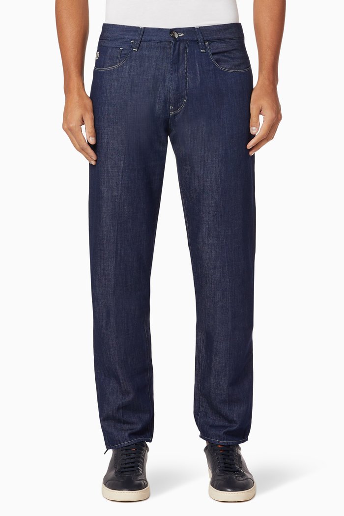 

Dark Wash Straight Leg Jeans, Blue