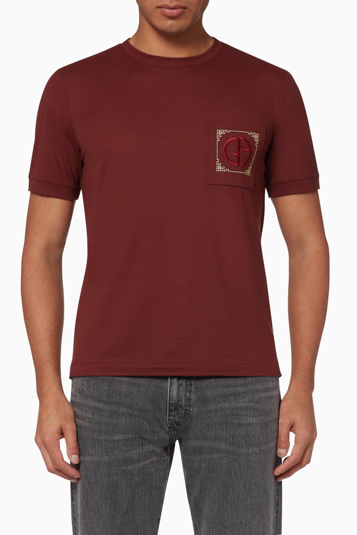 

Embroidered Patch Pocket T-Shirt, Red