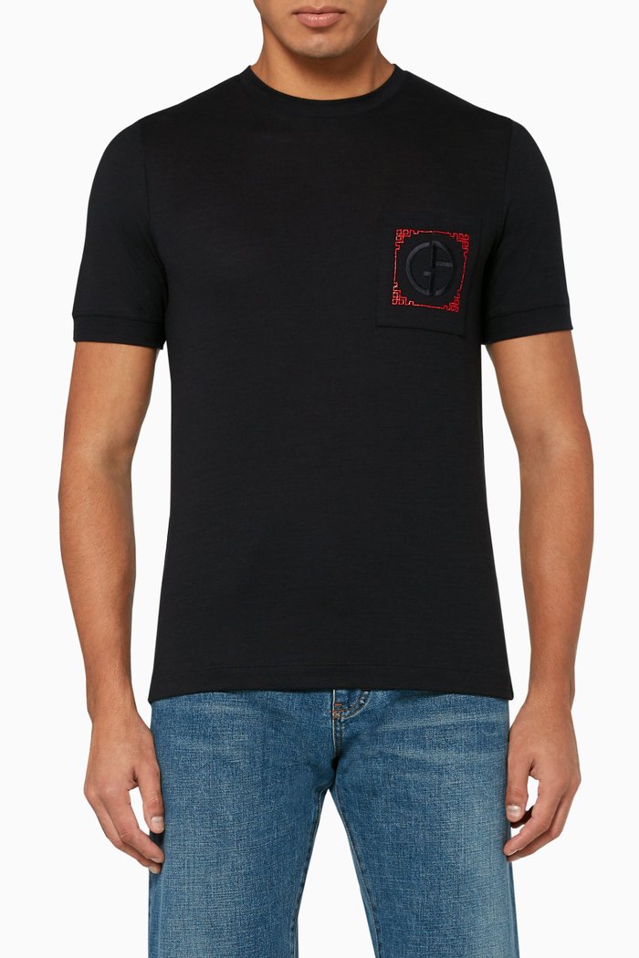 Embroidered Patch Pocket T-Shirt, Blue