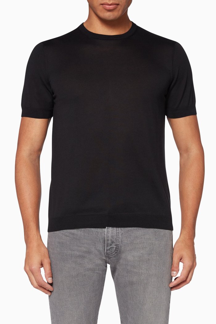 

Knit Short-Sleeved T-Shirt, Black
