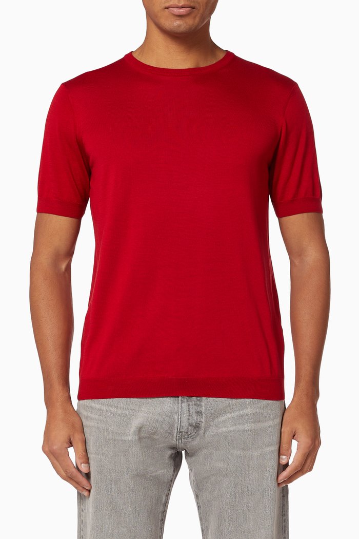 

Knit Short-Sleeved T-Shirt, Red