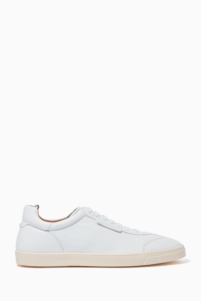 Tumbled Leather Sneakers, White