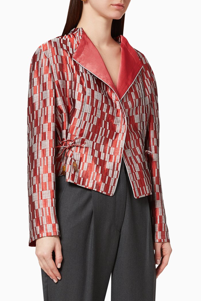 

Geometric Patterned Crop Jacket, Red