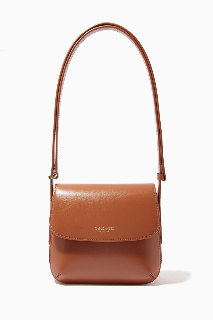 La Prima Leather Cross-Body Bag, Brown