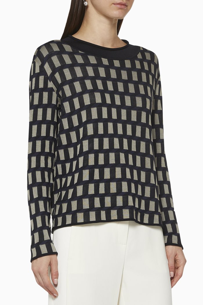 

Geometric Jacquard Knit Sweater, Blue