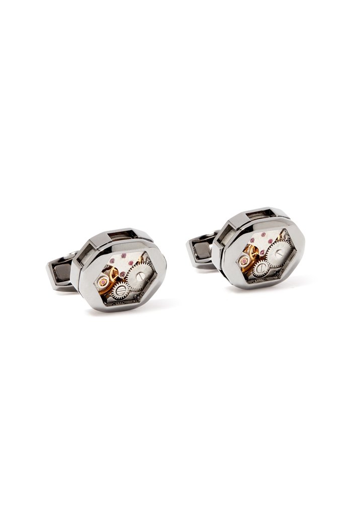 

Metal Faceted Skeleton Cufflinks, Silver