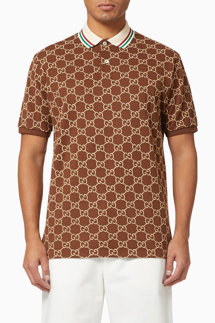 

Embroidered GG Stretch Cotton Polo T-Shirt, Neutral