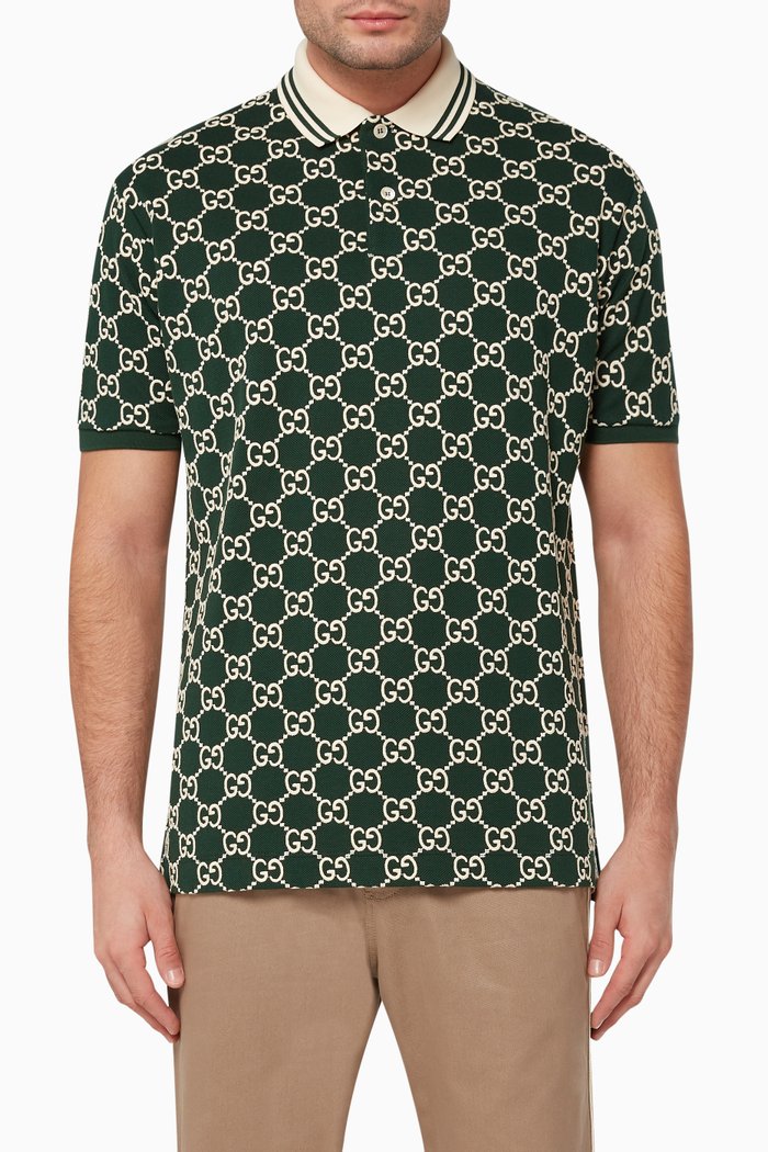 

Embroidered GG Stretch Cotton Polo T-Shirt, Green