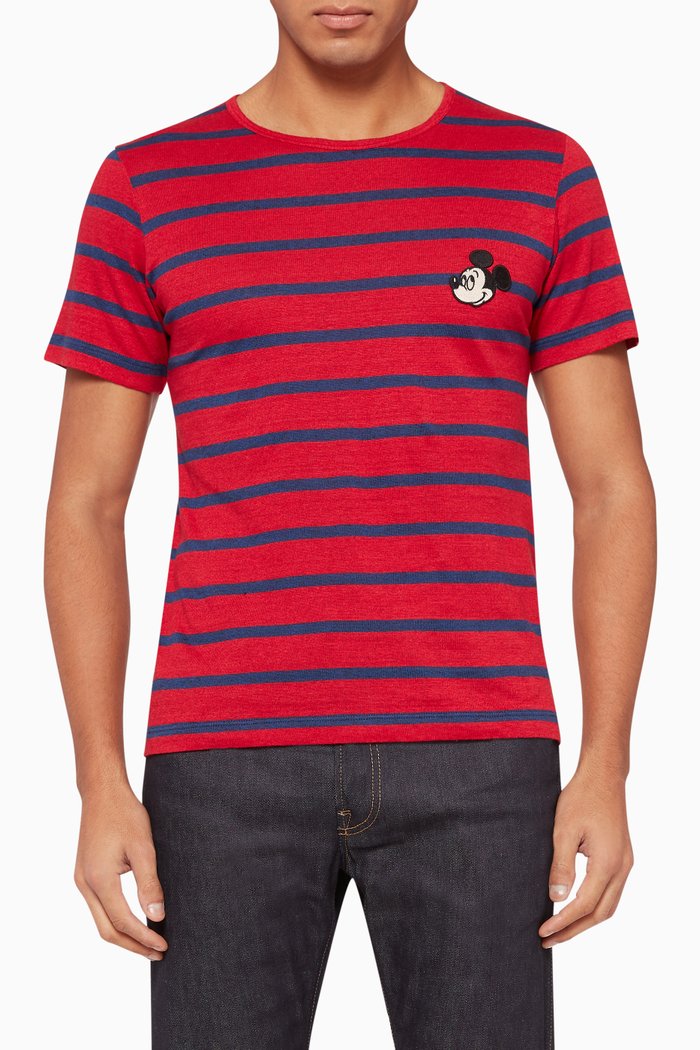 

Striped Mickey Mouse Patch T-Shirt, Red