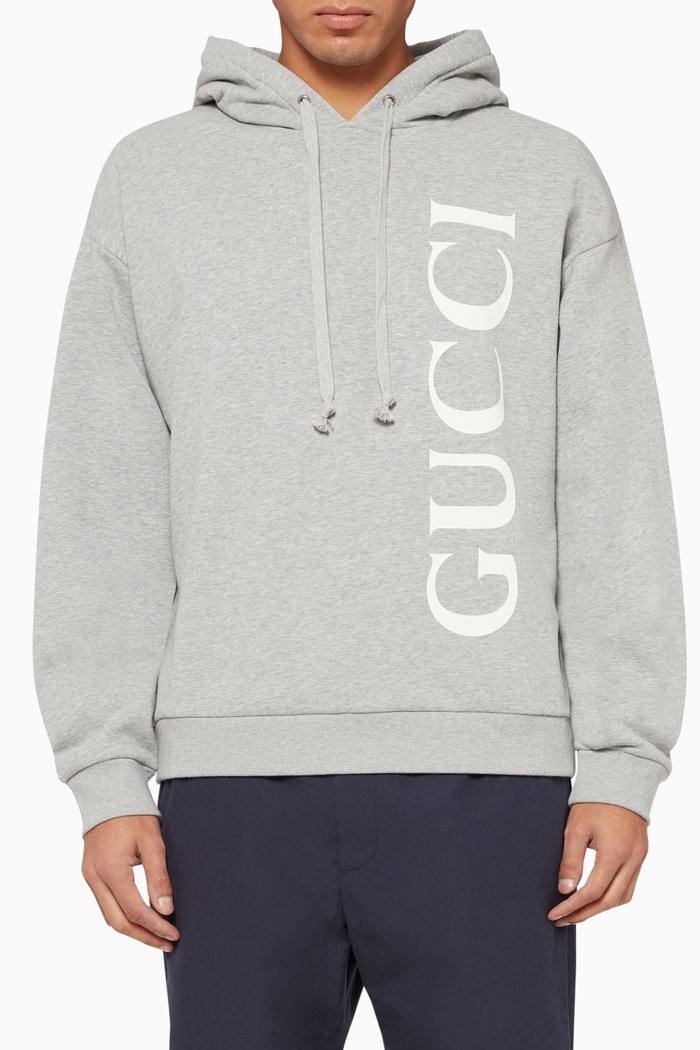 

Printed Felt Jersey Hooded Sweatshirt, Grey