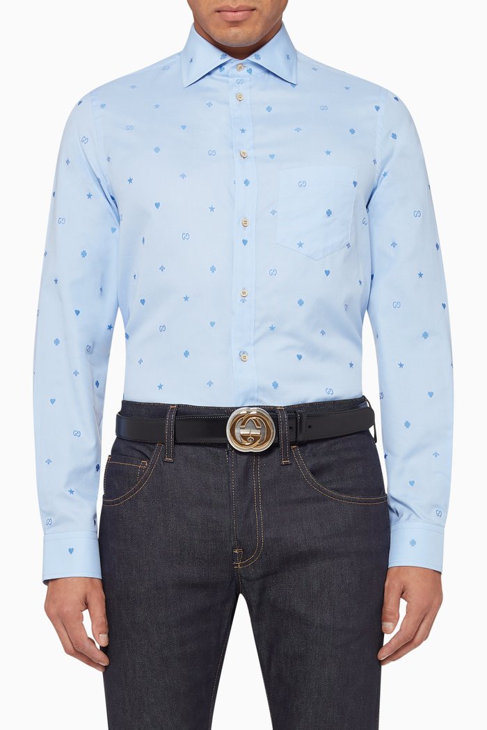 Symbols Fil Coupé Cotton Shirt, Blue