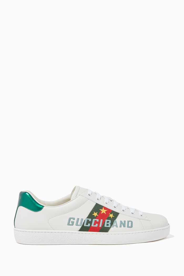 

Ace Gucci Band Leather Sneakers, White