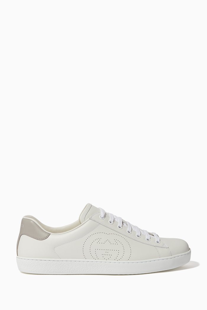 

Ace Interlocking G Leather Sneaker, White