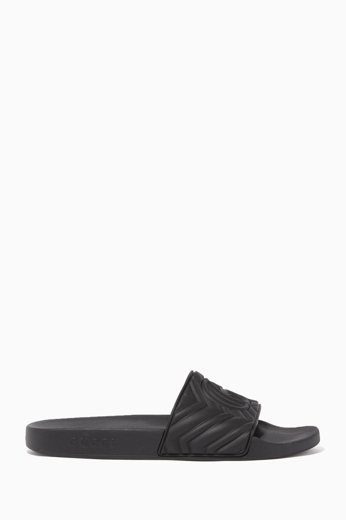 

GG Matelassé Rubber Slides, Black