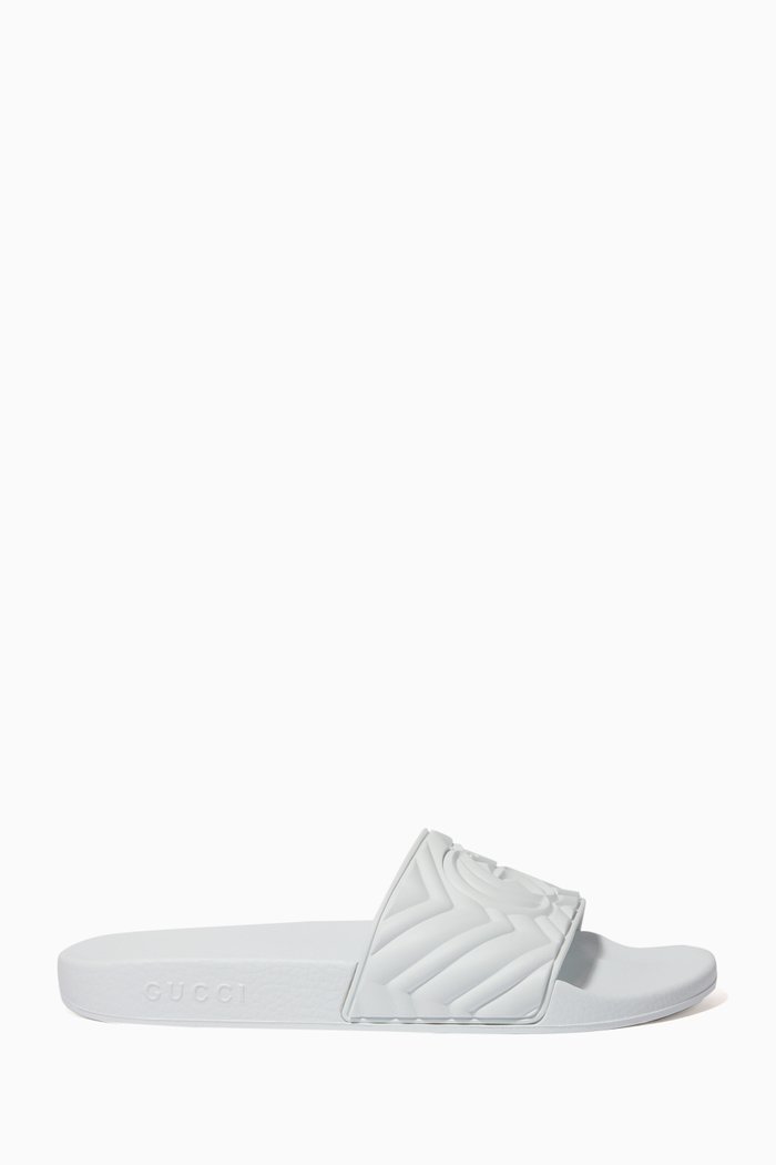 GG Matelassé Rubber Slides, White