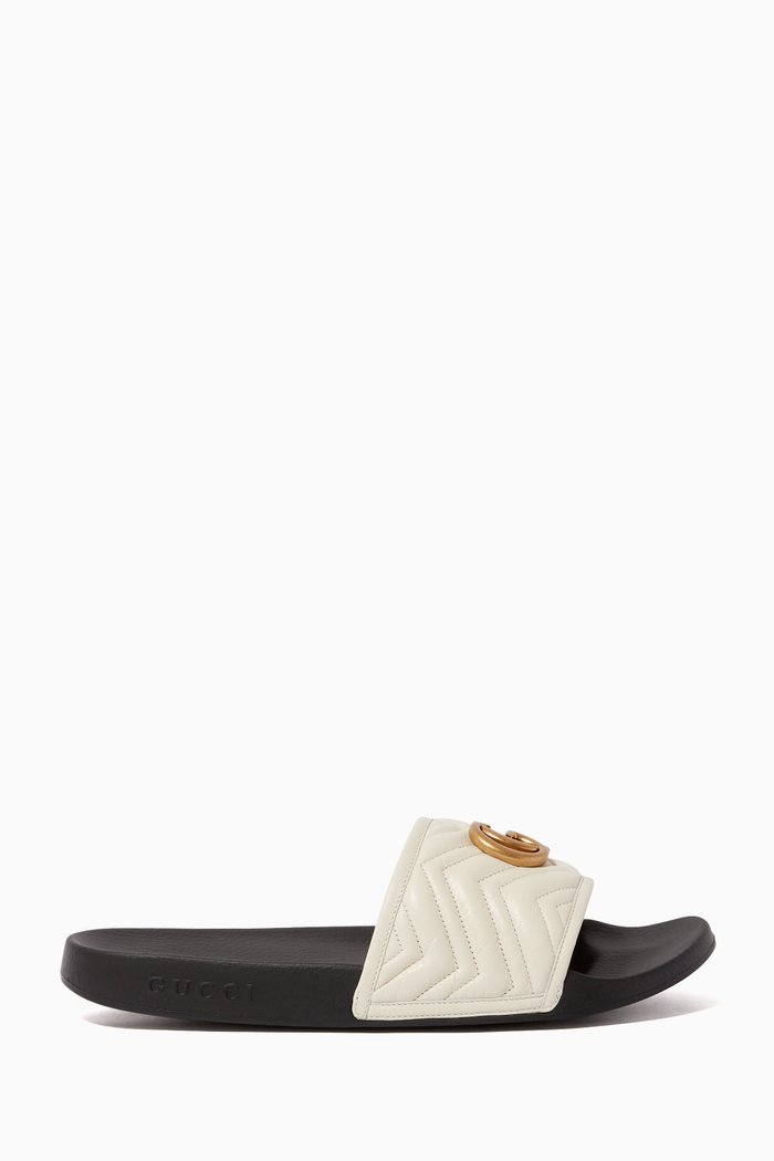 

GG Matelassé Leather Slides, White