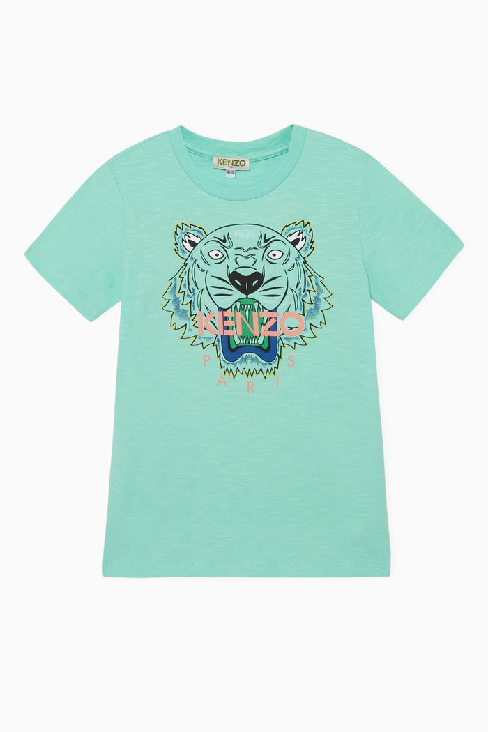 

Tiger Print Cotton T-Shirt, Blue