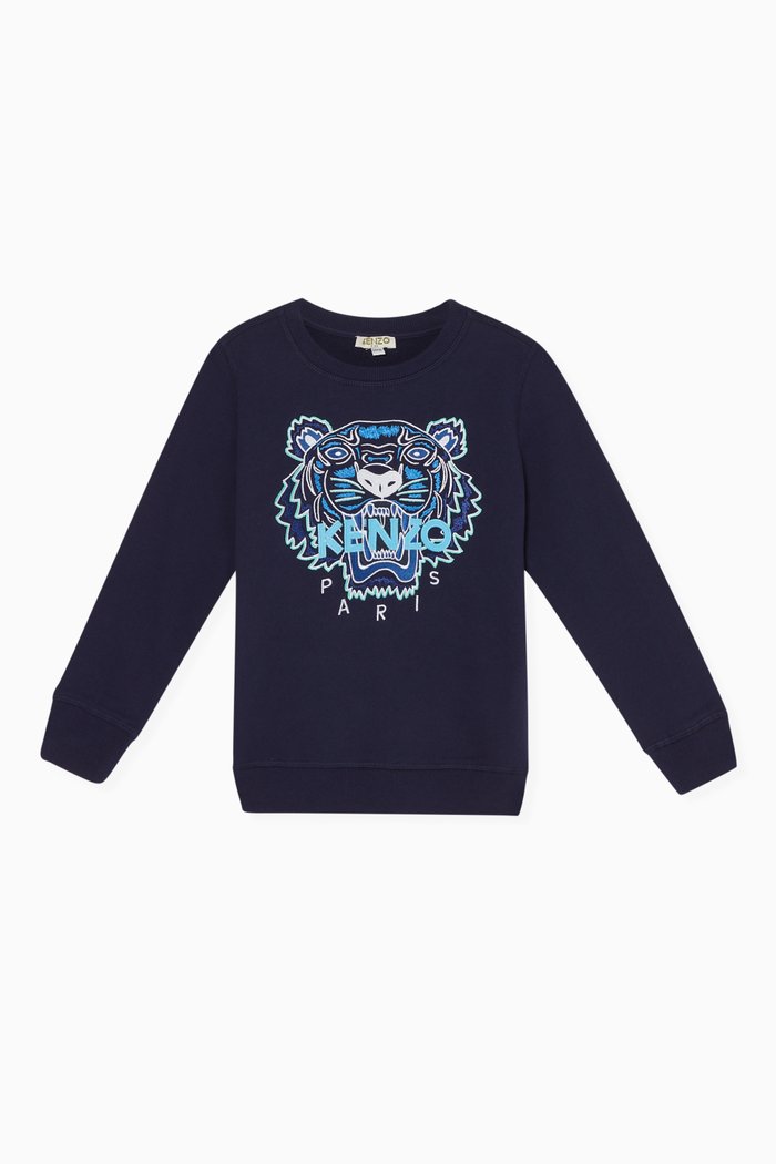 

Tiger Embroidered Jersey Sweatshirt, Blue