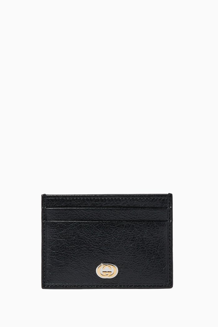 

Interlocking G Vintage Leather Card Holder, Black