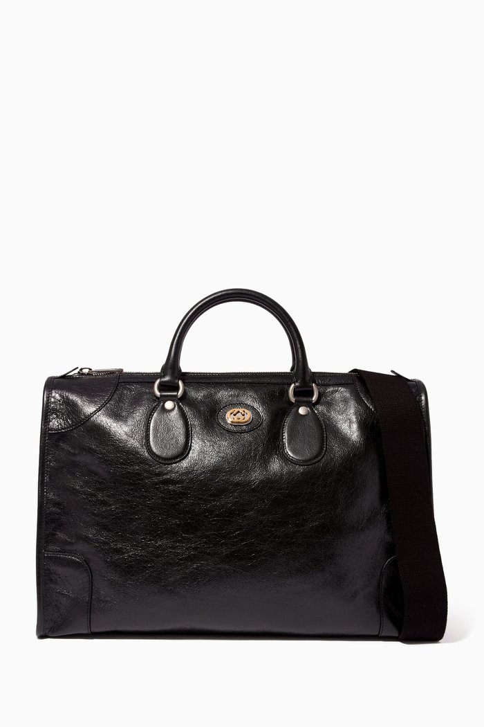 

Medium Vintage Leather Duffle Bag, Black